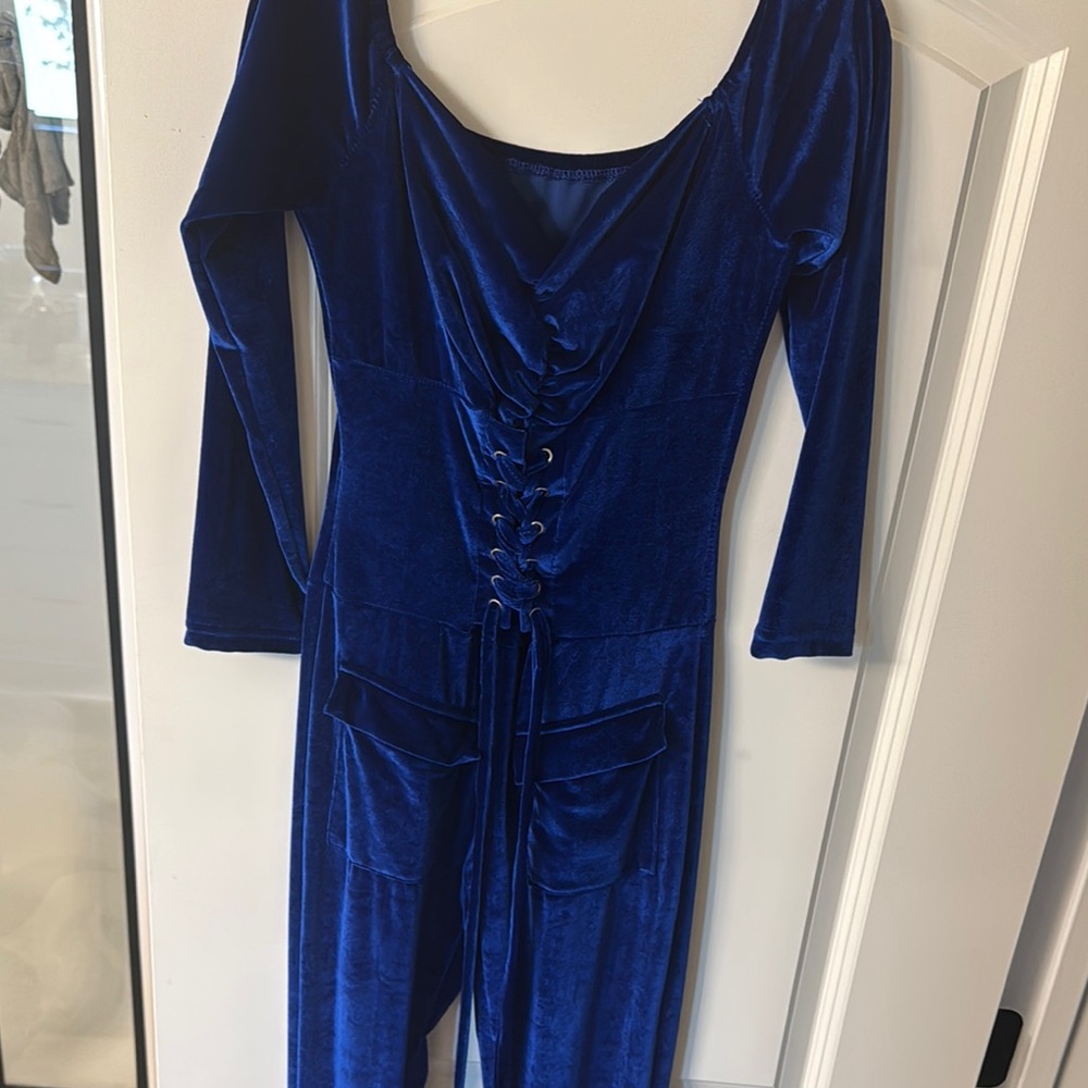 Elegant Blue Velvet Jumpsuit